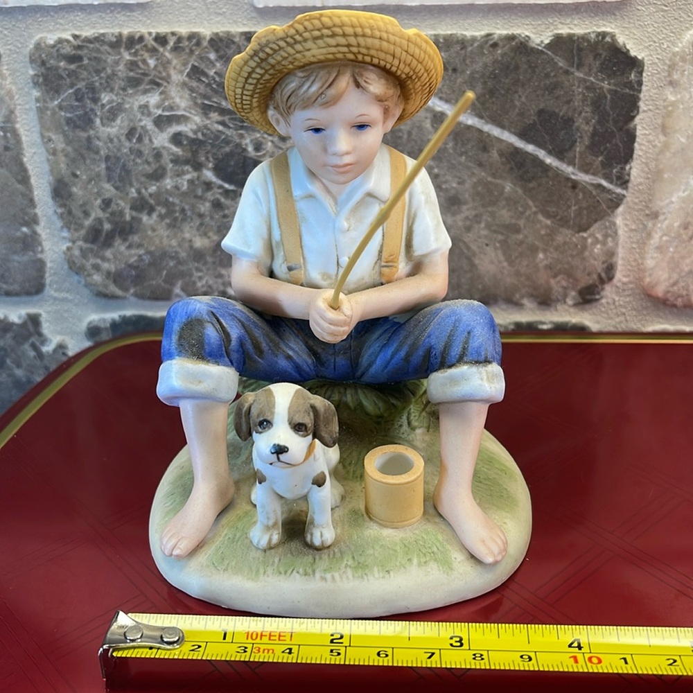 Homco little BOY 👦 fishing with his 🐶 PUPPY FIGURINE #1466. Purchased 1985 - Picture 5 of 6